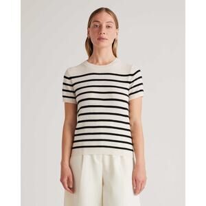 Quince Black and White Striped Crew Neck Sweater